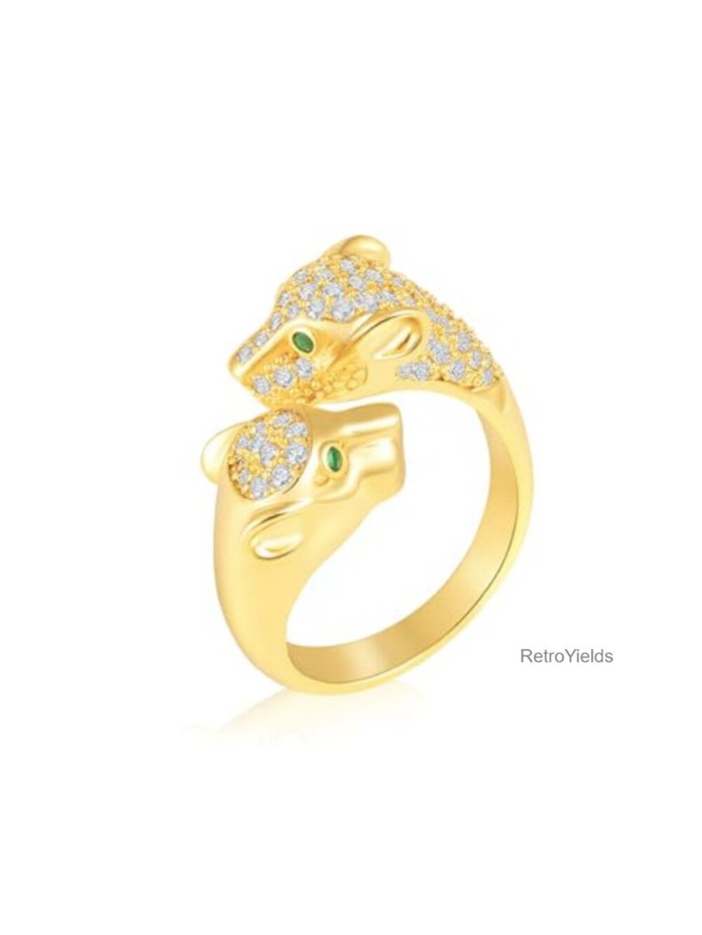 18K Gold Plated Panther Ring Adjustable Statement Rings with Cubic Zirconia